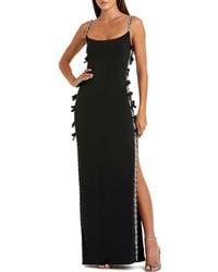 Mac Duggal - Scoop Neck Jersey Gown With Embellished Straps, Thigh-High Slit & Side Bow Detail - Lyst