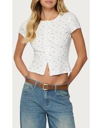 Edikted - Odella Floral Rib Button-Up Crop Top - Lyst
