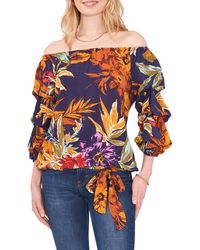 Vince Camuto - Floral Print Bubble Sleeve Top - Lyst