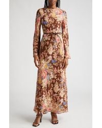 Zimmermann - August Floral Print Long Sleeve Belted Linen Maxi Dress - Lyst