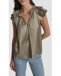 DKNY - Pleated Tie Front Satin Top - Lyst