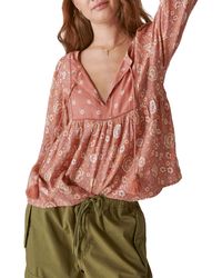 Lucky Brand - Floral Print Long Sleeve Peasant Blouse - Lyst