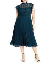 City Chic - Livia Lace Yoke Sleeveless Fit & Flare Dress - Lyst