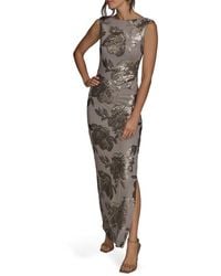 Donna Karan - Sequin Floral Sleeveless Gown - Lyst