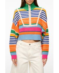 STAUD - Stripe Crop Cotton Blend Sweater - Lyst