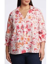 Foxcroft - Alexis Floral Smocked Sleeve Cotton Popover Top - Lyst