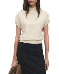 Mango - Metallic Mock Neck Short Sleeve Sweater - Lyst
