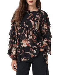 AllSaints - Lissie Floral Print Ruffle Top - Lyst