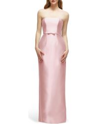 Alfred Sung - Strapless Bow Belt Satin Twill Column Gown - Lyst
