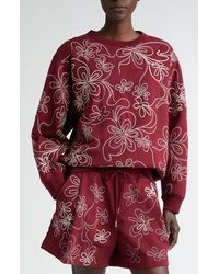 Dries Van Noten - Floral Embroidered Oversize Cotton Crewneck Sweatshirt - Lyst