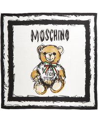 Moschino - Teddy Bear Logo Silk Square Scarf - Lyst
