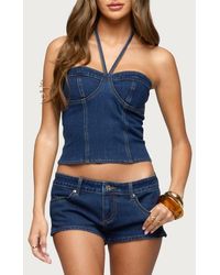 Edikted - Jagger Denim Bustier Halter Top - Lyst