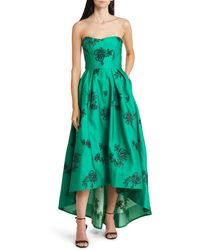 Marchesa - Embroidered Metallic Floral Strapless High-low Gown - Lyst