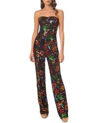Dress the Population - Preston Floral Sequin Strapless Jumpsuit - Lyst
