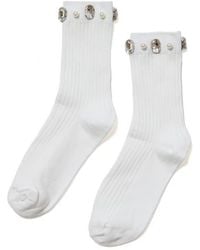 Stems - Crystal & Faux Pearl Cluster Rib Crew Socks - Lyst
