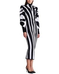 Balmain - Long Knit Dress With Zebra Intarsia - Lyst