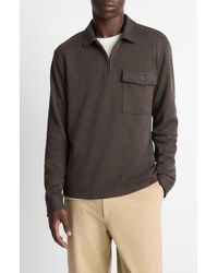 Vince - Herringbone Cotton-Blend Zip Polo Shirt - Lyst