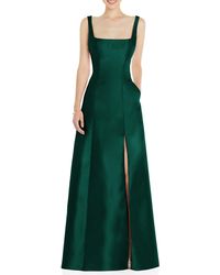 Alfred Sung - Square Neck Satin A-line Gown - Lyst