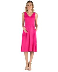 24seven Comfort Apparel - Maternity Fit And Flare Sleeveless Midi Dress With Pockets - Lyst