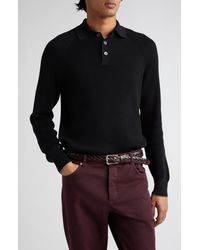 Brunello Cucinelli - English Rib Long Sleeve Cotton Polo Sweater - Lyst
