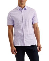Ted Baker - Barhill Geometric Print Stretch Short Sleeve Button-up Shirt - Lyst