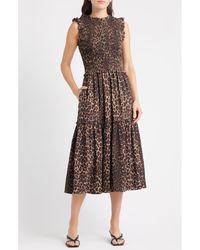 Rails - Vivier Leopard Print Smocked Midi Dress - Lyst