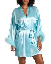 In Bloom - Casablanca Feather Trimmed Satin Wrap Robe - Lyst