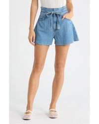 PAIGE - Mathilda Paperbag Waist Denim Shorts - Lyst