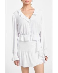 Guess - Shaelo Long Sleeve Button-Up Crop Top - Lyst