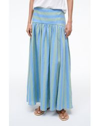 STAUD - Procida Stripe Linen Midi Skirt - Lyst