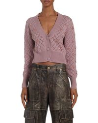 Golden Goose - Embellished Pointelle Crop Cotton V-Neck Cardigan - Lyst