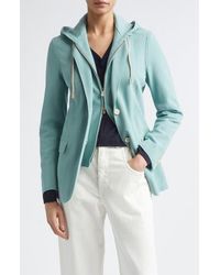 Eleventy - Laser Cut Cotton Blend Knit Jacket With Hooded Zip Inset - Lyst