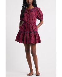 Treasure & Bond - Short Sleeve Cotton Blend Tiered Minidress - Lyst