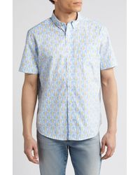 Johnston & Murphy - Pineapple Print Short Sleeve Cotton Button-down Shirt - Lyst