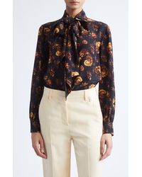 Burberry - Lina Floral Print Tie Neck Silk Shirt - Lyst