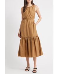 Theory - Sleeveless Tiered Cotton Blend Dress - Lyst