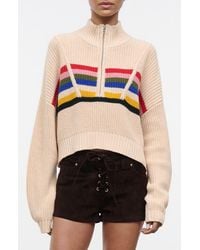 STAUD - Hampton Stripe Half Zip Crop Sweater - Lyst