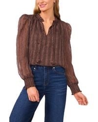 Cece - Mixed Print Split Neck Top - Lyst