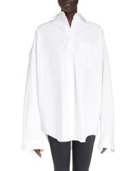 Balenciaga - Oversize Cocoon Cotton Poplin Button-up Shirt - Lyst