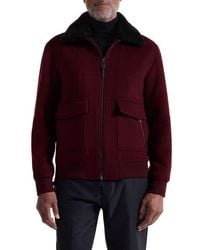Bugatchi - Wool Blend Bomber Jacket With Detachable Genuine Shearling Collar - Lyst