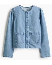 H&M - Puff-Sleeved Denim Jacket - Lyst