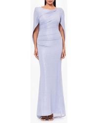 Betsy & Adam - Metallic Crinkle Cape Sleeve Trumpet Gown - Lyst