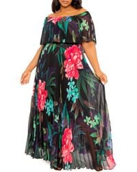 Buxom Couture - Floral Pleated Off The Shoulder Maxi Dress - Lyst