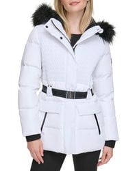 Karl Lagerfeld - Smocked Belted Ski Puffer Jacket With Faux Fur Hood - Lyst