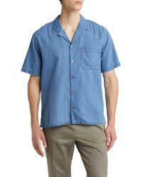 FRAME - Short Sleeve Cotton & Linen Chambray Camp Shirt - Lyst