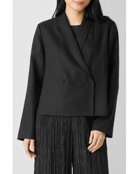 Eileen Fisher - Shawl Collar Textured Silk Weave Double Breasted Jacket - Lyst