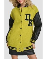 DKNY - Logo Bouclé & Faux Leather Varsity Jacket - Lyst