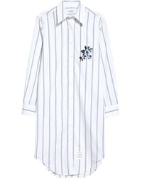 Thom Browne - Floral Embroidered Stripe Long Sleeve Cotton Shirtdress - Lyst