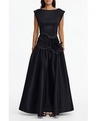 Acler - Delph Ruched Floral Appliqué Satin Drop Waist Gown - Lyst