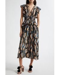 Ulla Johnson - Brielle Abstract Print Silk Midi Dress - Lyst